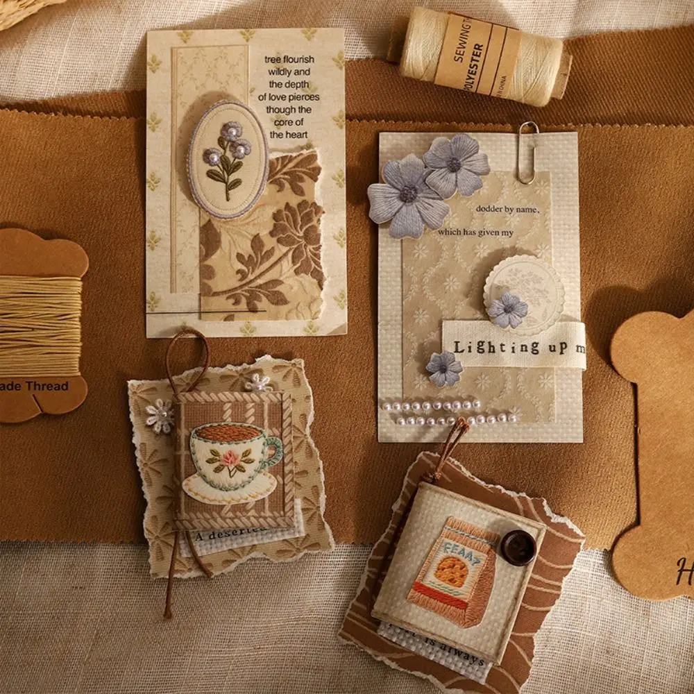 High Quality Vintage Material Book Plaid Embroidery Simulated Fabric Memo Pad Refill Pages Decorative 50 Sheets Scrapbook Paper