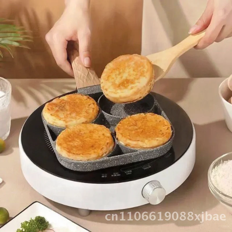 

Maifan Stone Non-Stick Egg Pan Four-Hole Flat Bottom Mini Frying Pan for Breakfast Kitchen Aluminum Western-Style Cookware