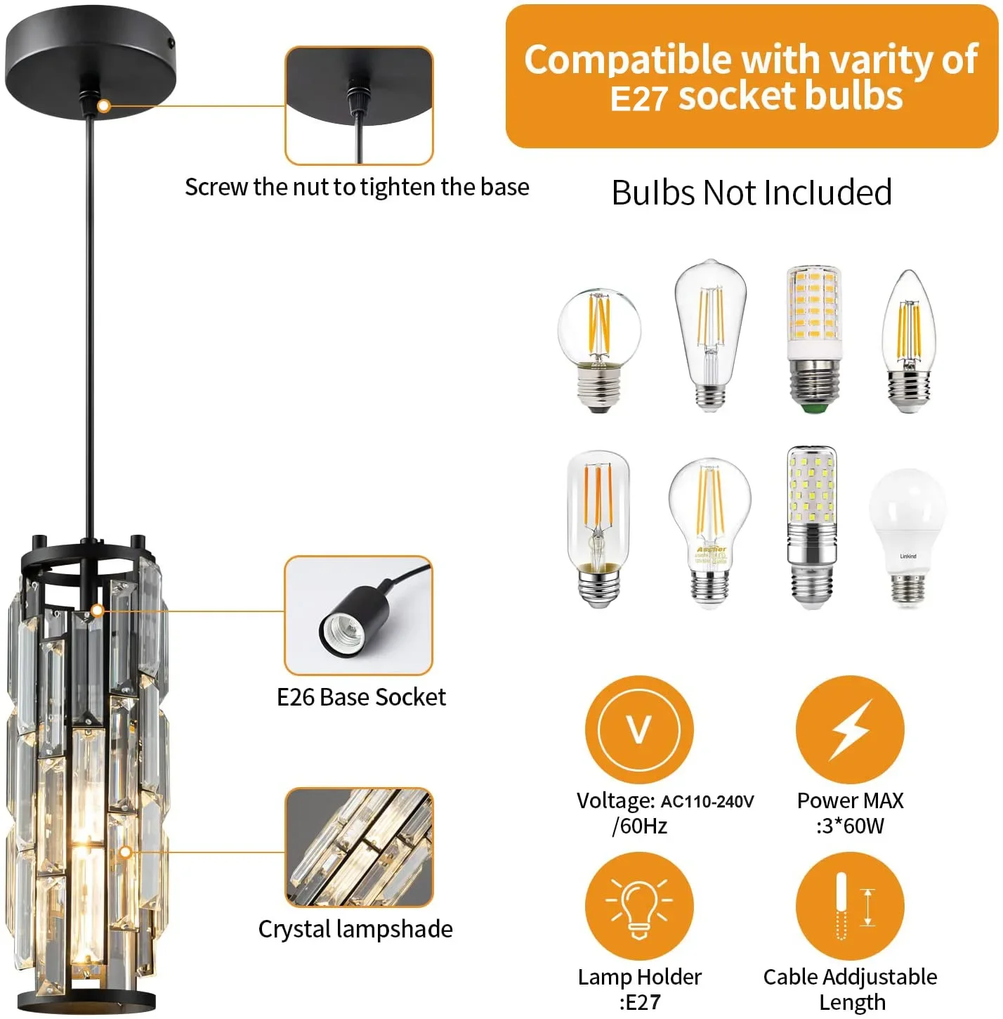 Lampe suspendue en cristal au design moderne, luminaire décoratif d'intérieur, idéal pour une table à manger, un bar ou un chevet, 220V