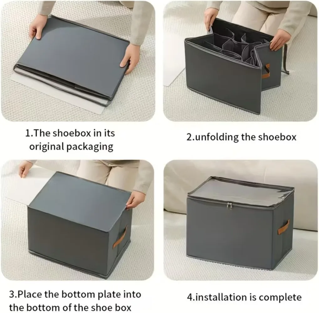 Shoe Storage Box Organizer 600D Oxford Cloth Foldable Clear Cover Zipper Under Bed Closet Wardrobe Dustproof Compartment Holders view 6