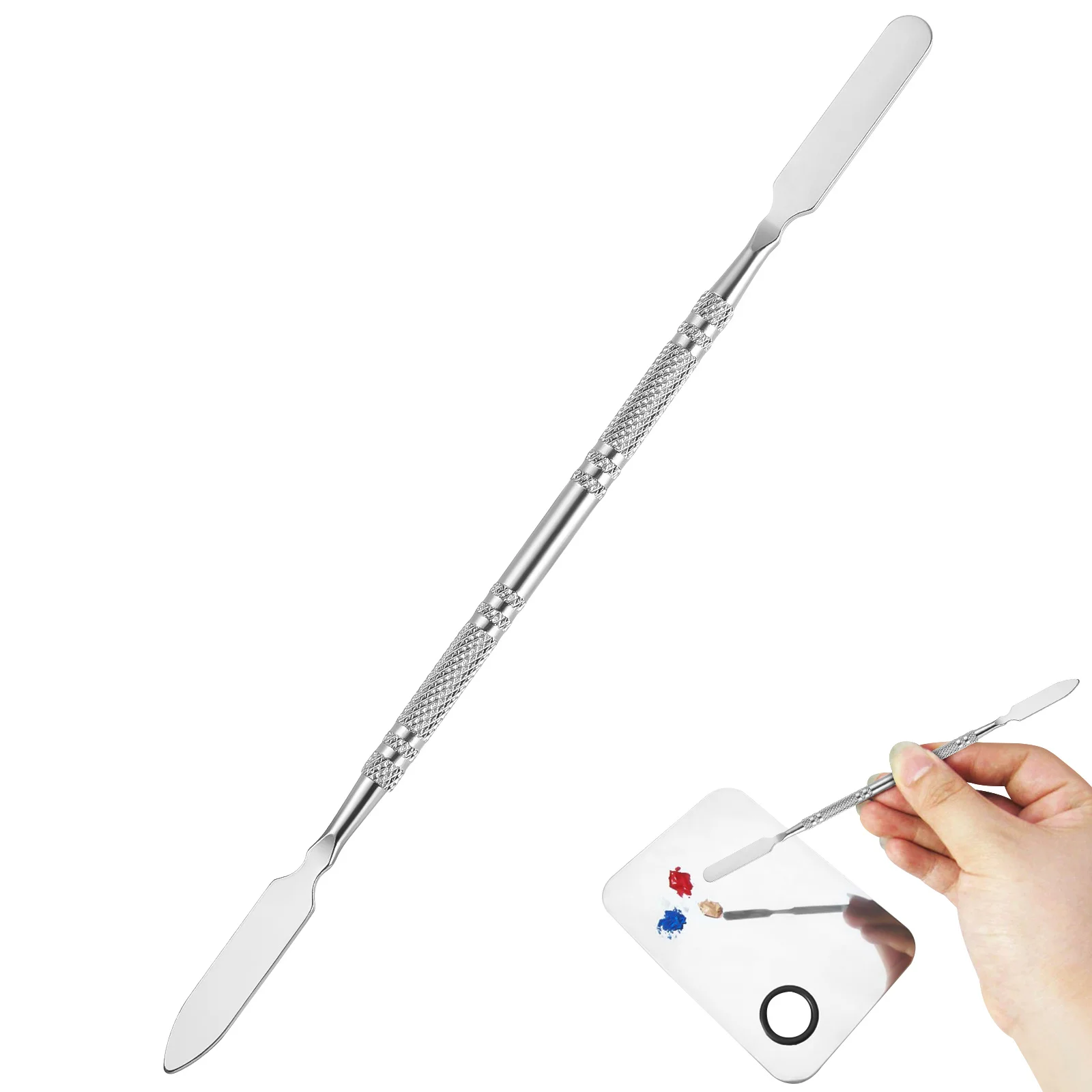 Outil de mélange de maquillage en acier inoxydable argenté, pour fond de teint, ombre à paupières, correcteur, accessoire de tige de mélange