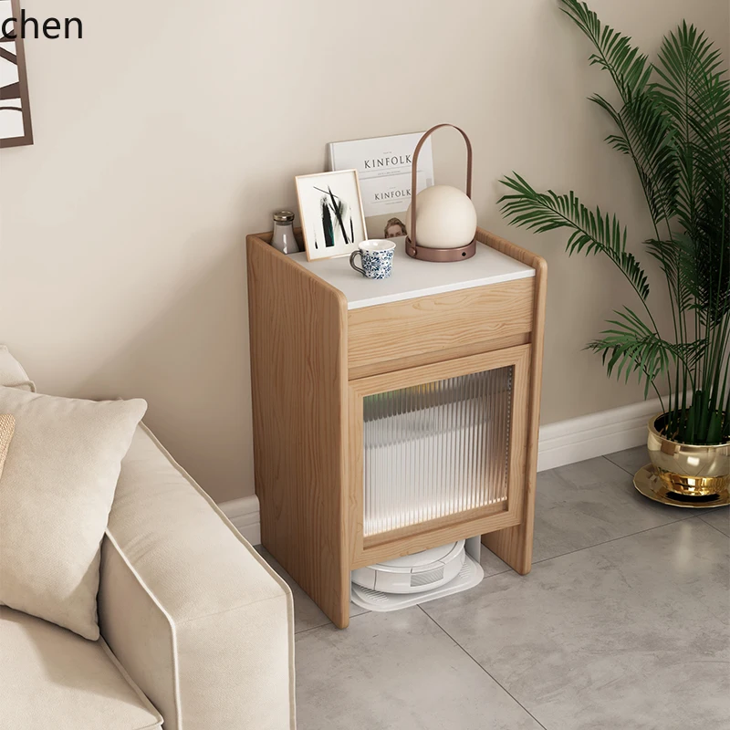HT sweeping robot modern simple rock slab side cabinet living room corner shelf