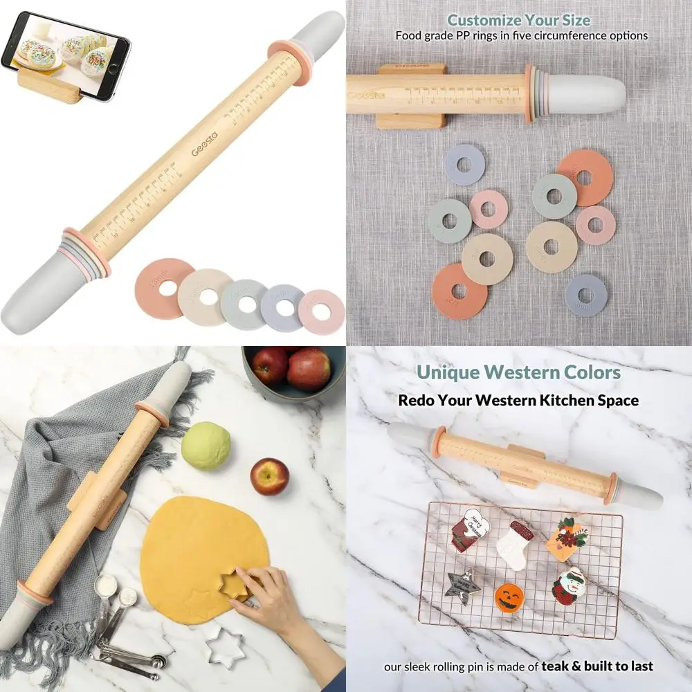 

Многоразмерная деревянная скалка с 5 кольцами для точного изготовления теста, помадки и кондитерских изделий.