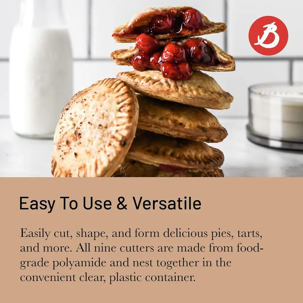 Round Cutters - 9-Piece Set - Easily Cut, Shape & Form Pies, Tarts, Biscuits & Other Baked Goods - Dishwasher Safe