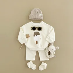 INS Baby Boys Clothes Kids Children Tracksuit Popsicle Embroidery Baby Girl Long Sleeve Sweatshirt Tops Sweat Pants Clothing Set