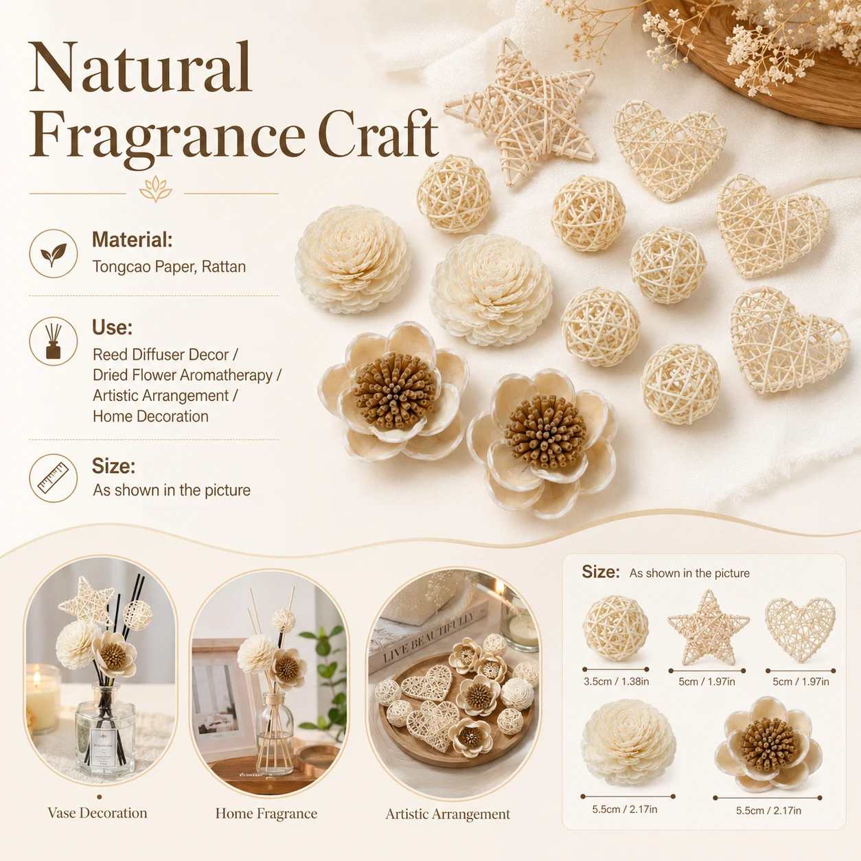 2/5Pcs 3-7cm Realistic Simulation Dried Flowers, Water Lily Reed Diffuser Picks for Aromatherapy Oil & Home Fragrance