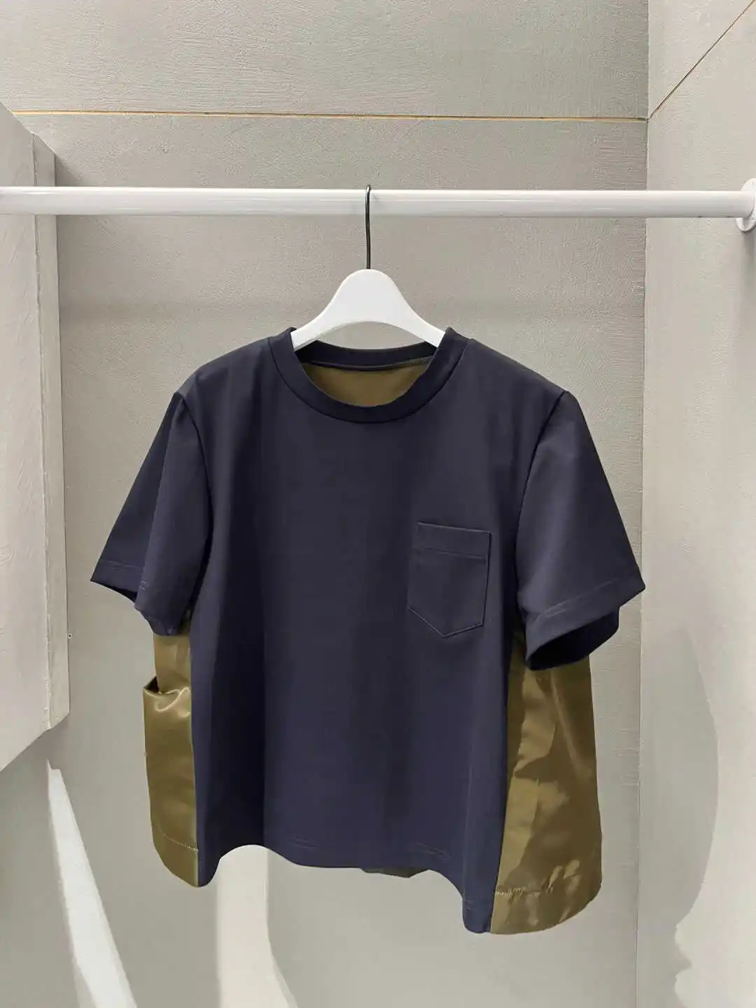 Casual Summer New Design Spliced Pleated Short Sleeve T-Shirt Loose Fit Women's Top Cover Belly Cotton Polyester Blend