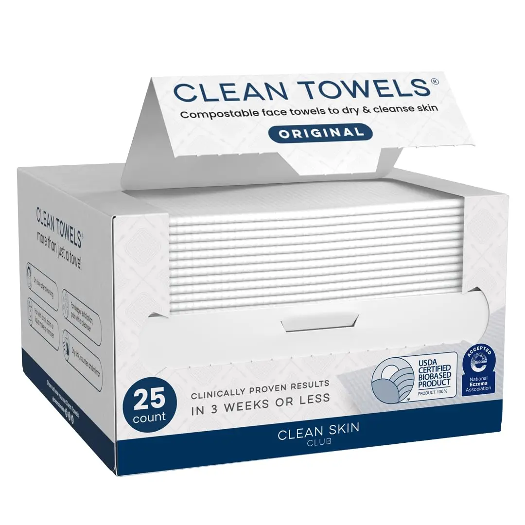 100% USDA Biobased Face Towel, Disposable Face Towelette, Eczema Association Accepted, Makeup Remover Dry Wipes, Ultra Soft, 25 Ct