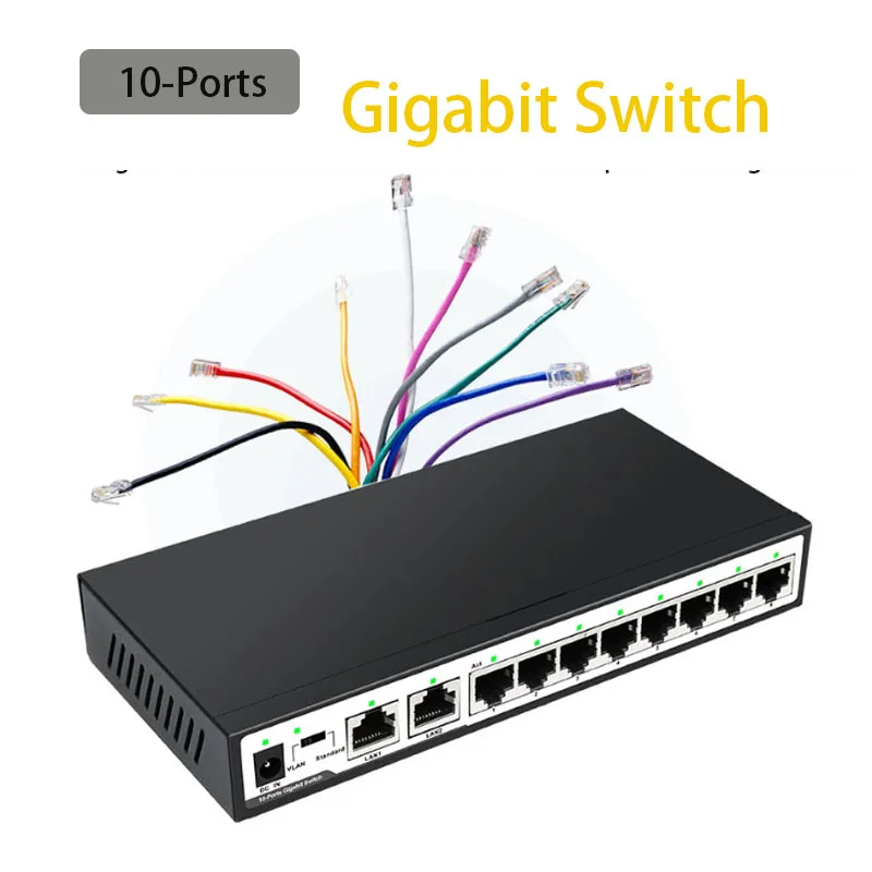 

Ethernet Smart Switcher VLAN Full Auto Game Loading Adapters RJ45 Hub Internet Splitter box game 10-Ports gigabit Network switch