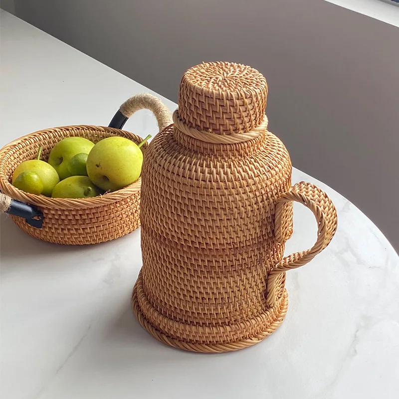 Rattan hand-woven tea table desktop tea props packaging vintage companion gift vintage handheld kettle storage box