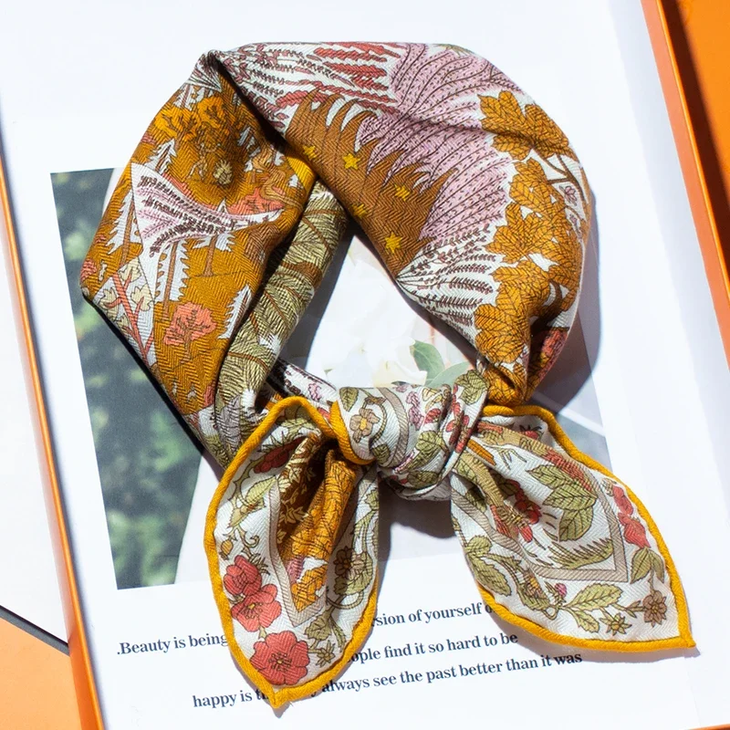 

Luxury 30% Silk 70% Wool Scarf Retro Enchanted Forest Art Print Women's Square Scarf Herringbone Texture Warm Shawl