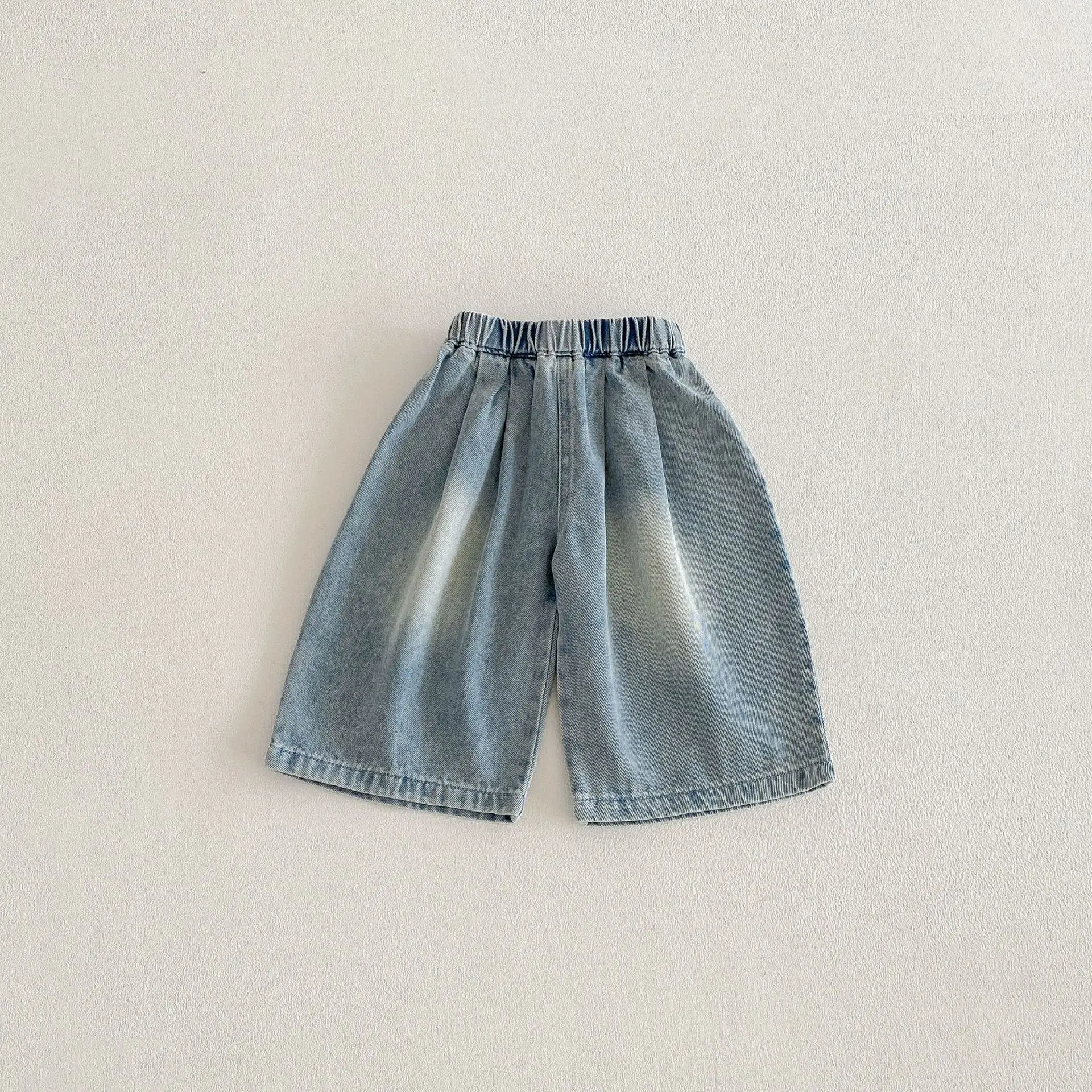 2026 Spring New Baby Wide-leg Jeans Girls Elastic Mid-waist Loose Foreign-style Versatile Pants