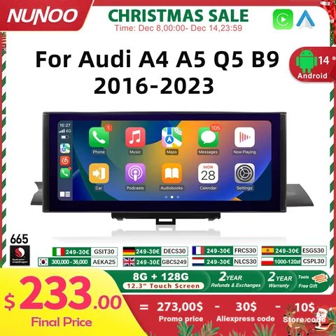12.3 Android 14 Wireless Carplay Per Audi A4 A5 Q5 B9 2017 2016-2023 IPS Touch Screen WIFI Multimedia Stereo GPS Navi Ricevitore