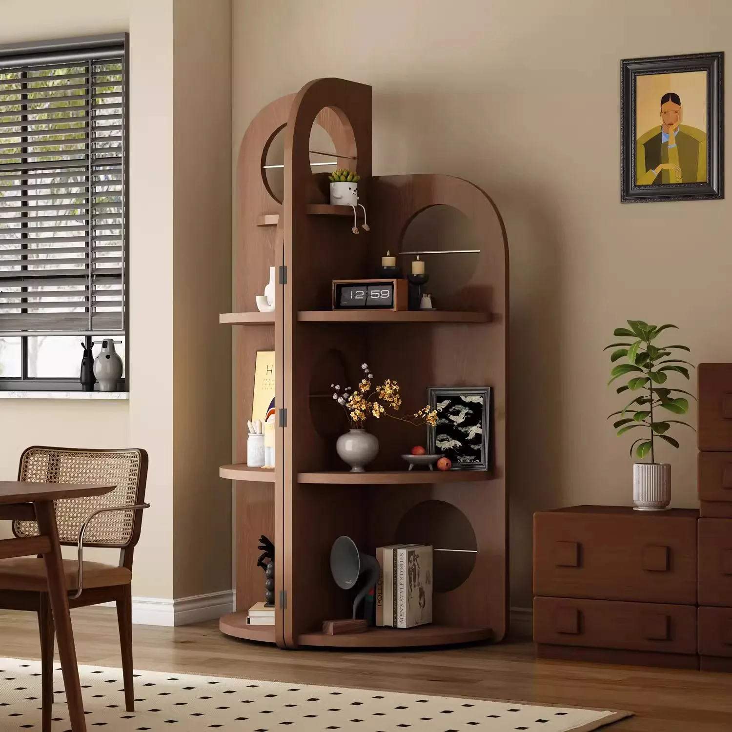 

Medieval display screen living room corner bookshelf corner solid wood triangular cabinet bedroom corner display cabinet shelf
