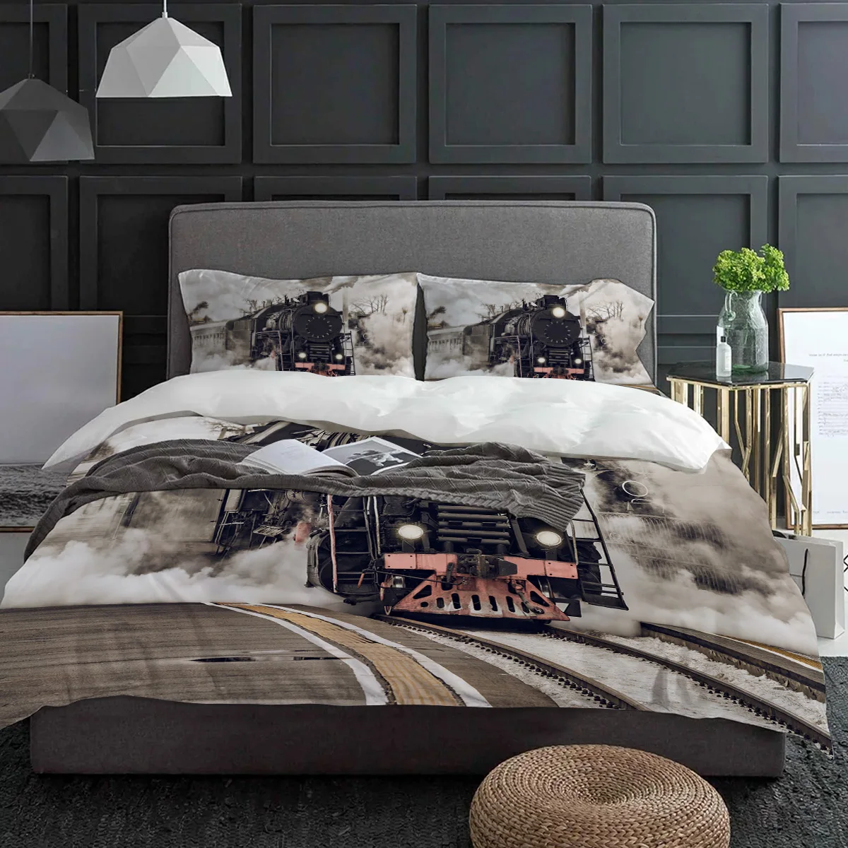 

The Steam Age Of Old Trains Bedding Set 3pcs Duvet Cover Pillowcase Kids Adult Quilt Cover Double Bed Set Home Textile