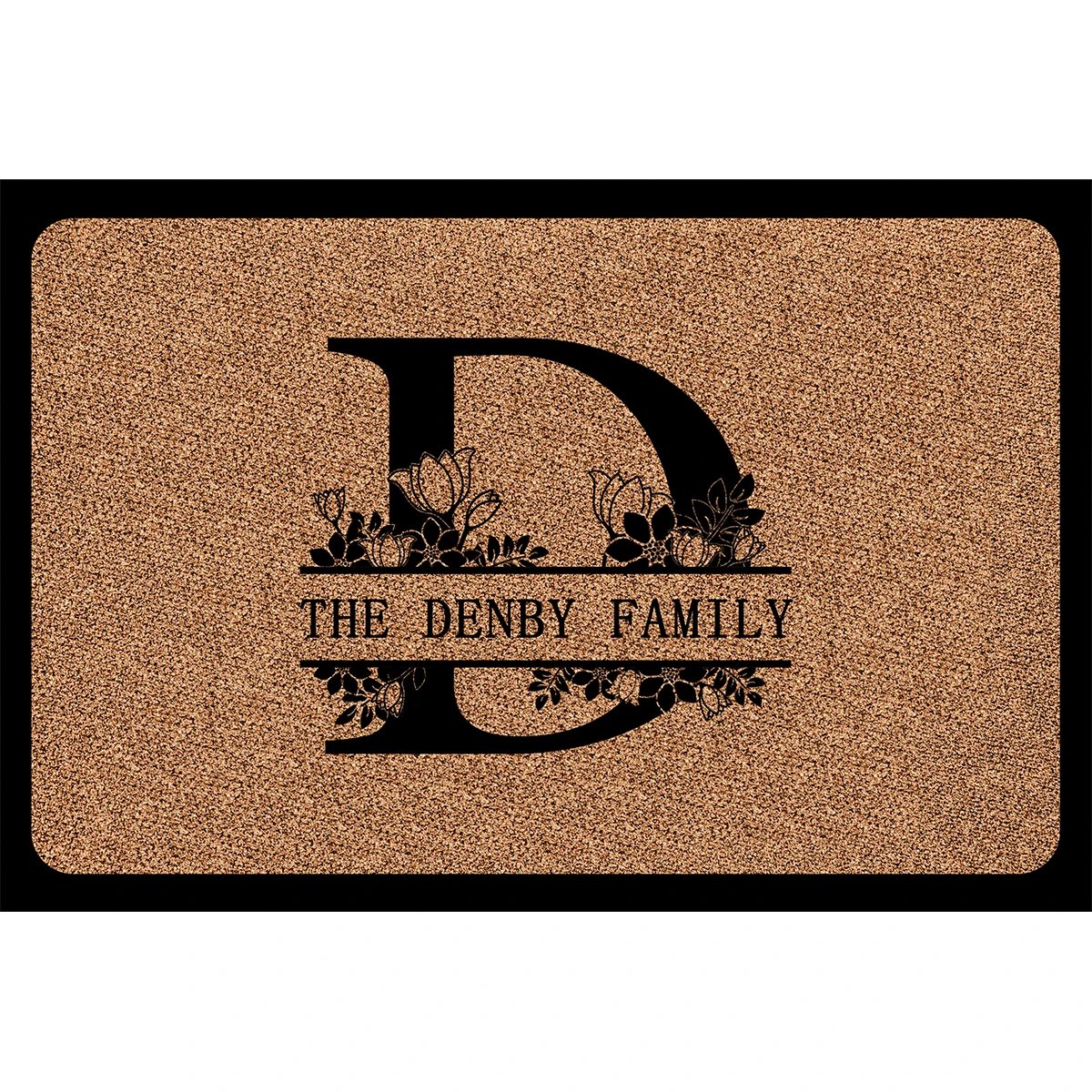 Custom Doormat Last Name Entrance Door Mats Non-Slip Rubber Personalized Split Monogram Initial Flower Letter Floor Mat