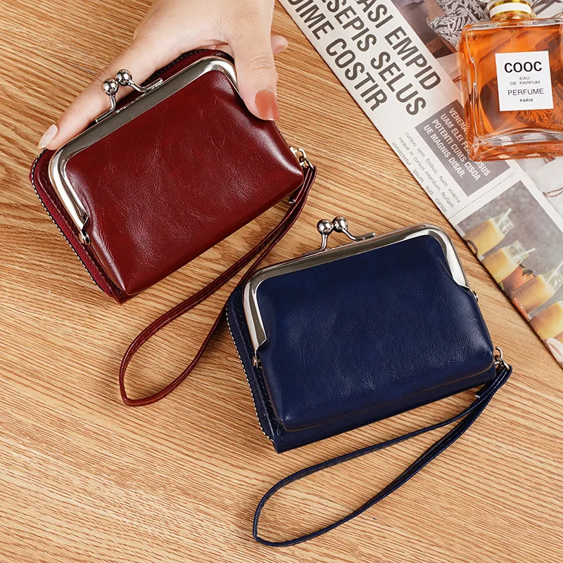 

New Change Card Bag Cross border Goods Source Women's Buckle Zero Wallet 4-inch Zipper Clip Bag Handheld Bag Retro