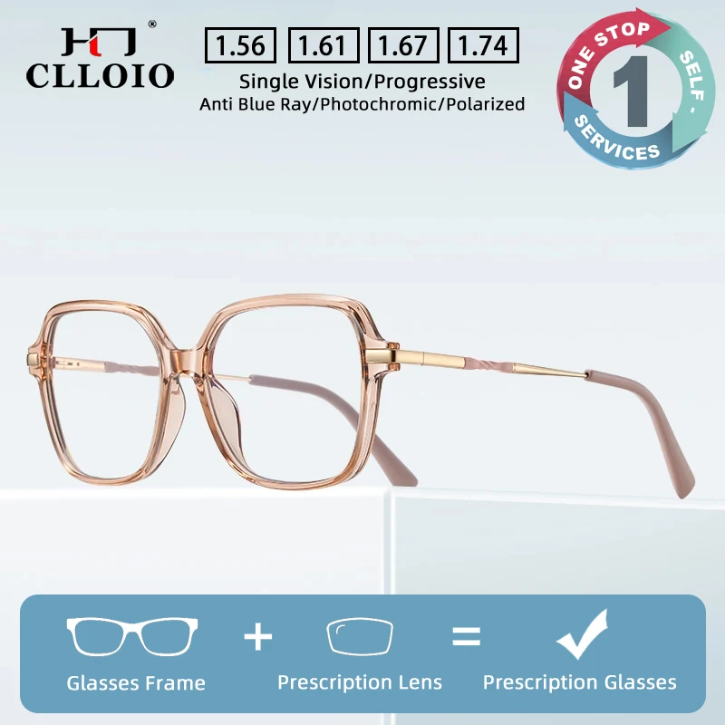 

CLLOIO Women Fashion Anti Blue Ray Photochromic Prescription Glasses Anti-reflection Myopia Optical Eyewear TR90 Reading Glasses