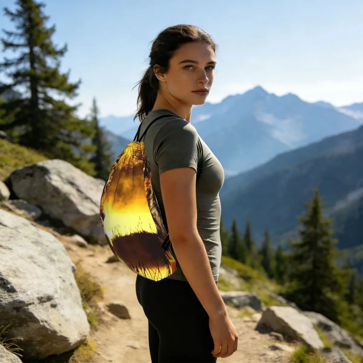 Tiger And Sunset Backpacks Casual Drawstring Bags Sports Bag Book Bags for Travel Students