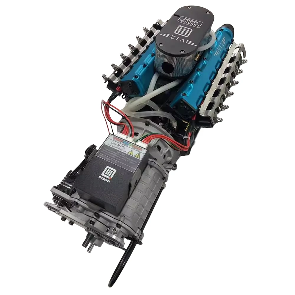 Modelo de motor de combustible V12, versión de doble distribuidor totalmente metálica, modelo de motor de alta potencia, juguete ornamental de mesa