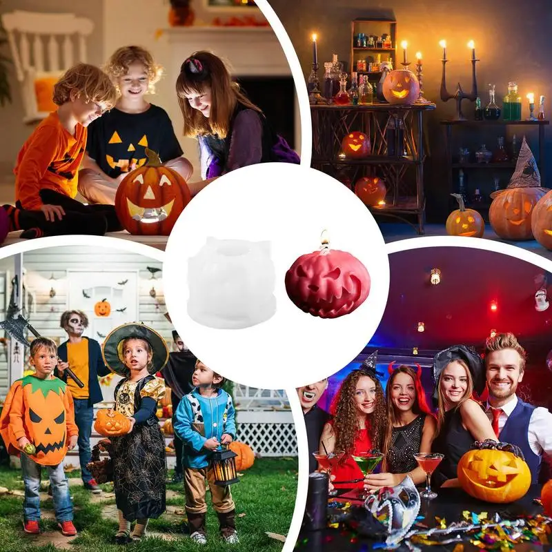 แม่พิมพ์ซิลิโคนเทียนฟักทอง Spooky ซิลิโคนแม่พิมพ์ฟักทองฮาโลวีนสําหรับเทียนปล่อยง่ายฤดูใบไม้ร่วงแม่พิมพ์เทียนอีพ็อกซี่ไม่ติด