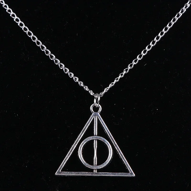 New Triangle Necklace Movie Deathly Hallows Pendant Necklace Movie Trendy Jewelry Long Chain  3 Colors