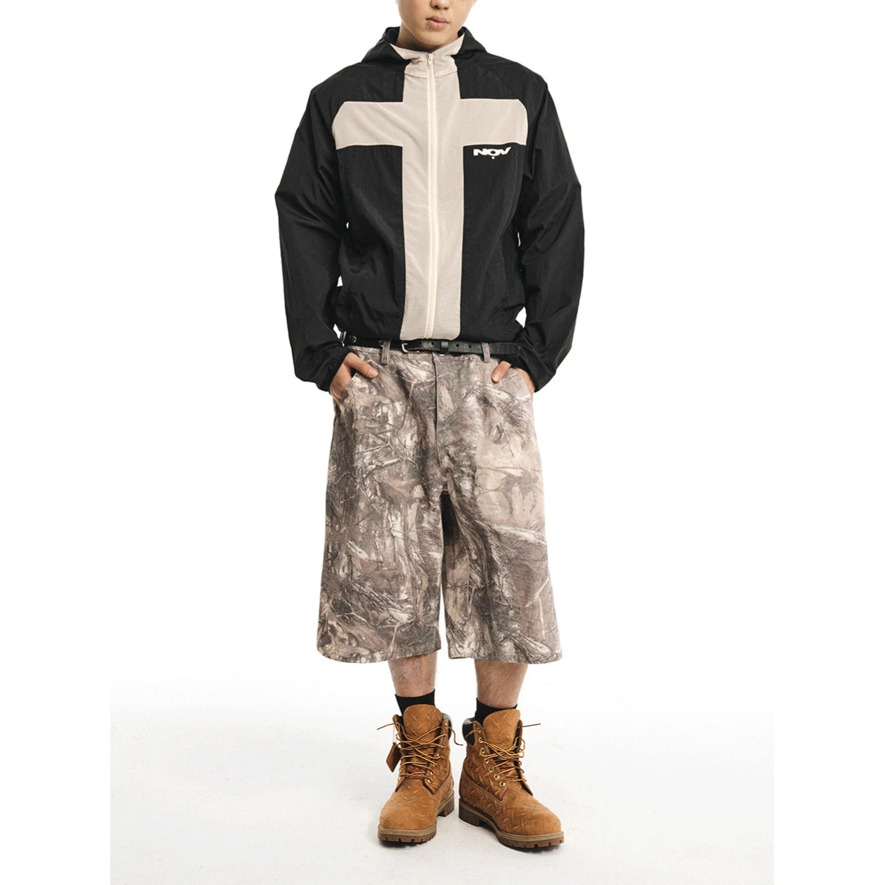

Retro Street Harajuku Leaf Camouflage Print Loose Workwear Casual Shorts Seven-Foot Pants Unisex Summer Loose Fit Polyester F...