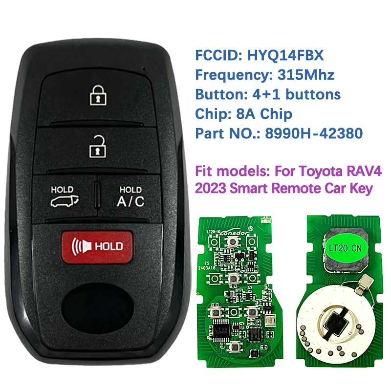 CN007320 Aftermarket 4+1 Smart Remote Keyless Key 8990H-42380 8990H-42381 FCC HYQ14FBX 8A Chip 315Mhz For Toyota RAV4 2021