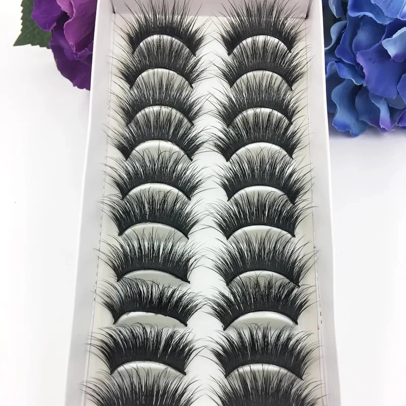 YOKPN Thick Exaggerated Performance False Eyelash Handmade Black Cross Long Eyelashes Realistic Cosplay Party Cat Eye Doll Style