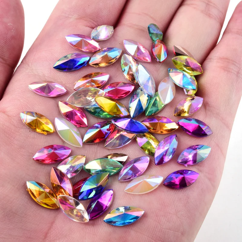 100pcs Horse Eye Acrylic Non Hot Fix Rhinestones Glitter Nails Crystals Diamond Strass for uñas Nail Charms Nail Art Decorations