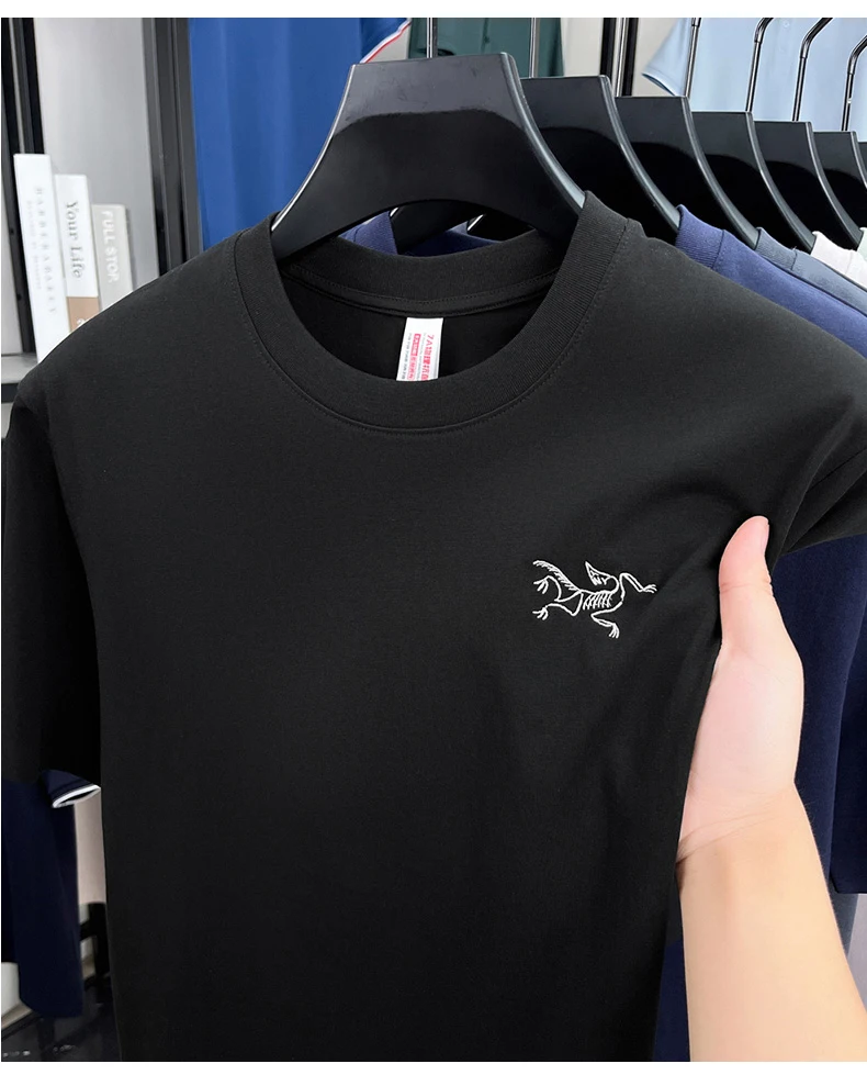 

Summer New Cotton Embroidered Short Sleeve T-shirt for Men Round Neck Casual Breathable Versatile Half Sleeve Top Trendy