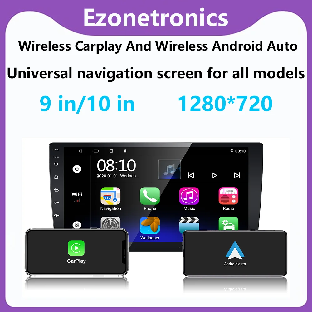 Ezontronics 9/10inch Android 13 CarRadio 1280x720 GPS Navigation Bluetooth USB Player 6G DDR3+128G NAND Memory Flash