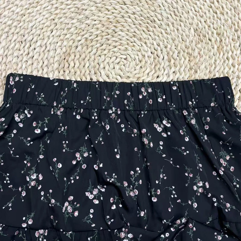 Women's Black Floral Wide-Leg Pants High-Waisted Flowy Loose Long Trousers for Summer Beach Vacation Casual Daily Wear