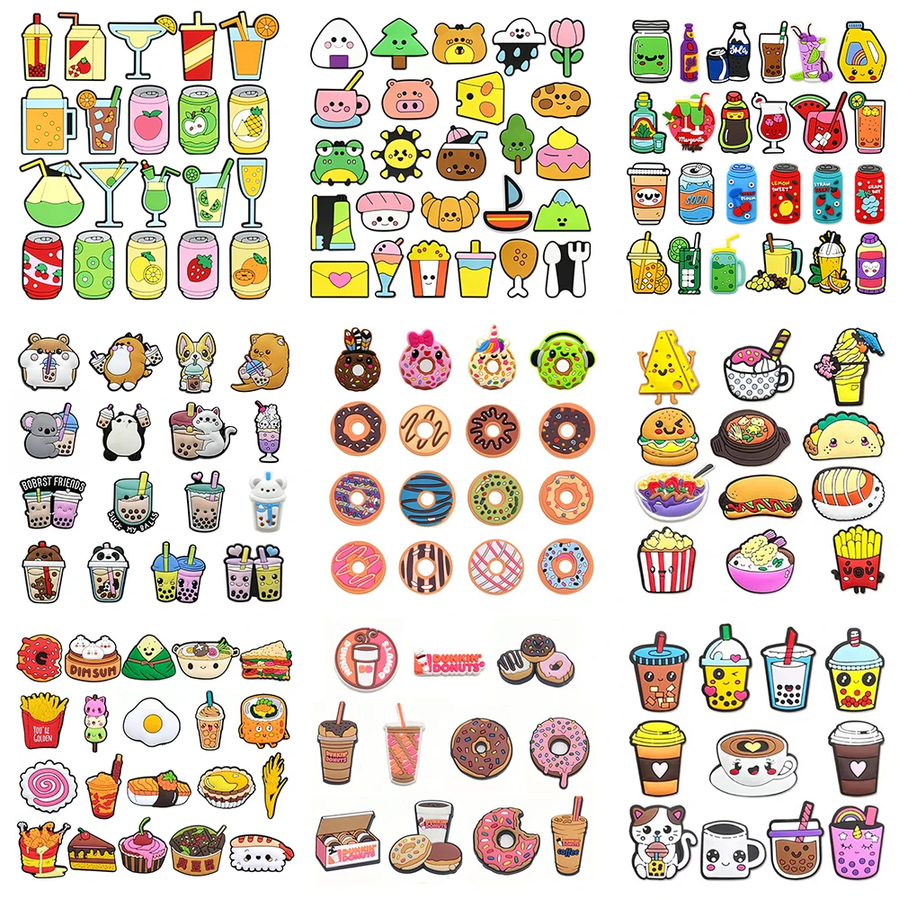 11-25Pcs Food Series Drinks Milk Tea Shoe Charms Donut Shoes Accessories Buckle Decorations Fit Clog Sandal Friend Party Gifts