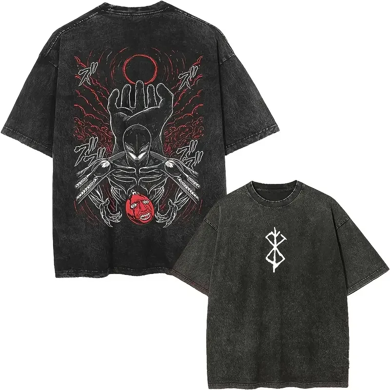 Berserk Griffith Manga Retro T Shirt Harajuku Vintage Washed T-shirt Men Women Clothing Oversized 100% Cotton Tees Clothes