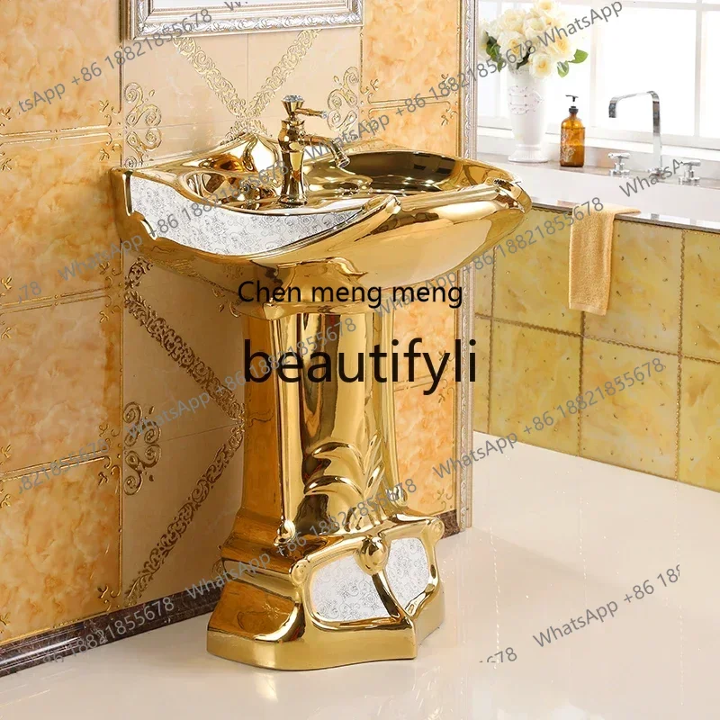 32European art column basin wash basin bar floor-to-ceiling ceramic gold split washstand