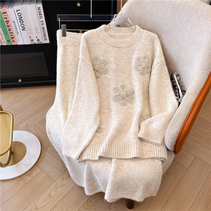 

Lightly Mature Knitted Sweater And Mini Skirt Two-Piece Set for Women Elegant Ladylike Style British Fashion Trend
