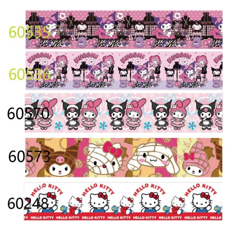 (10yards) Kuromi Hello Kitty Printed Cartoon Grosgrain Ribbon for Hairbows Decoration DIY Sewing Accessories Craft Materials