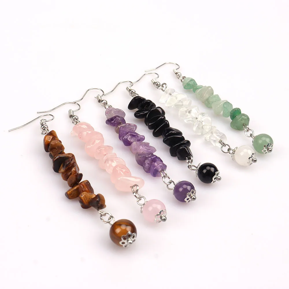 Crystal agate amethyst powder crystal irregular gravel earrings