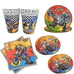 Dirt Bike Disposable Tableware Plates Cups Napkins Motorbike Party Supplies Boy Motocross Birthday Party Decorations