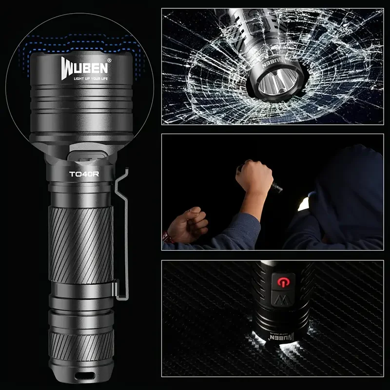 WUBEN TO40R Bright Flashlight With Holster, Dual Switch Handheld Light, USB Rechargeable, Waterproof, 7 Modes Suitable For Outdo