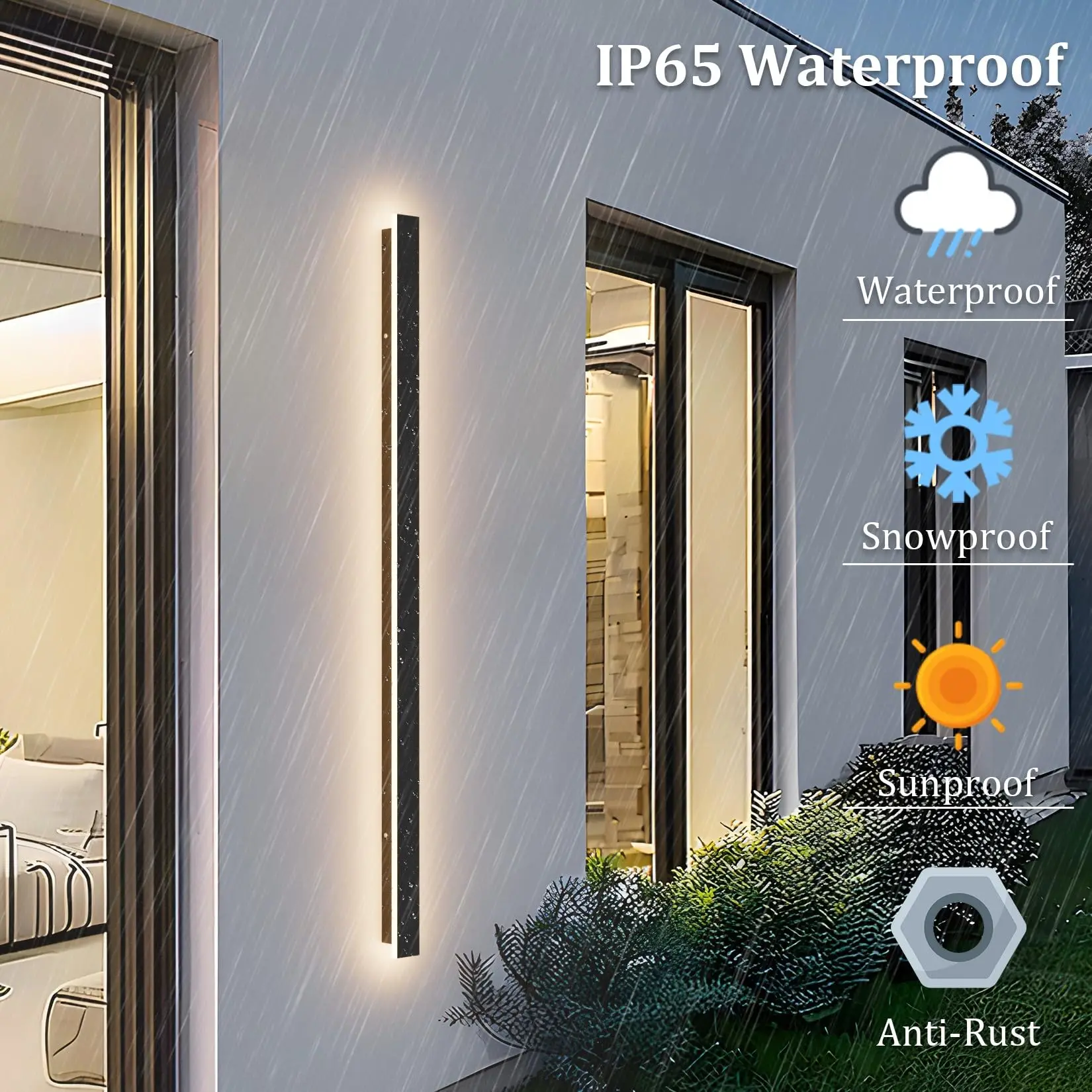 Minimalist Black Wall Light for Room Corridor Garden Entrance IP65 Waterproof Anti Rust Long Strip Wall Lamp LED Warm Light