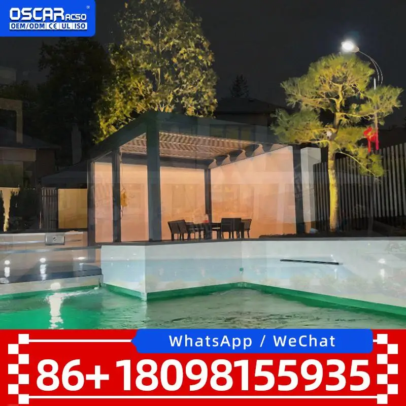 Adjustable Metal Pergola Waterproof Louvered Aluminum Garden Gazebo Retractable Shelter With Rain Drainage System Innovative Pre