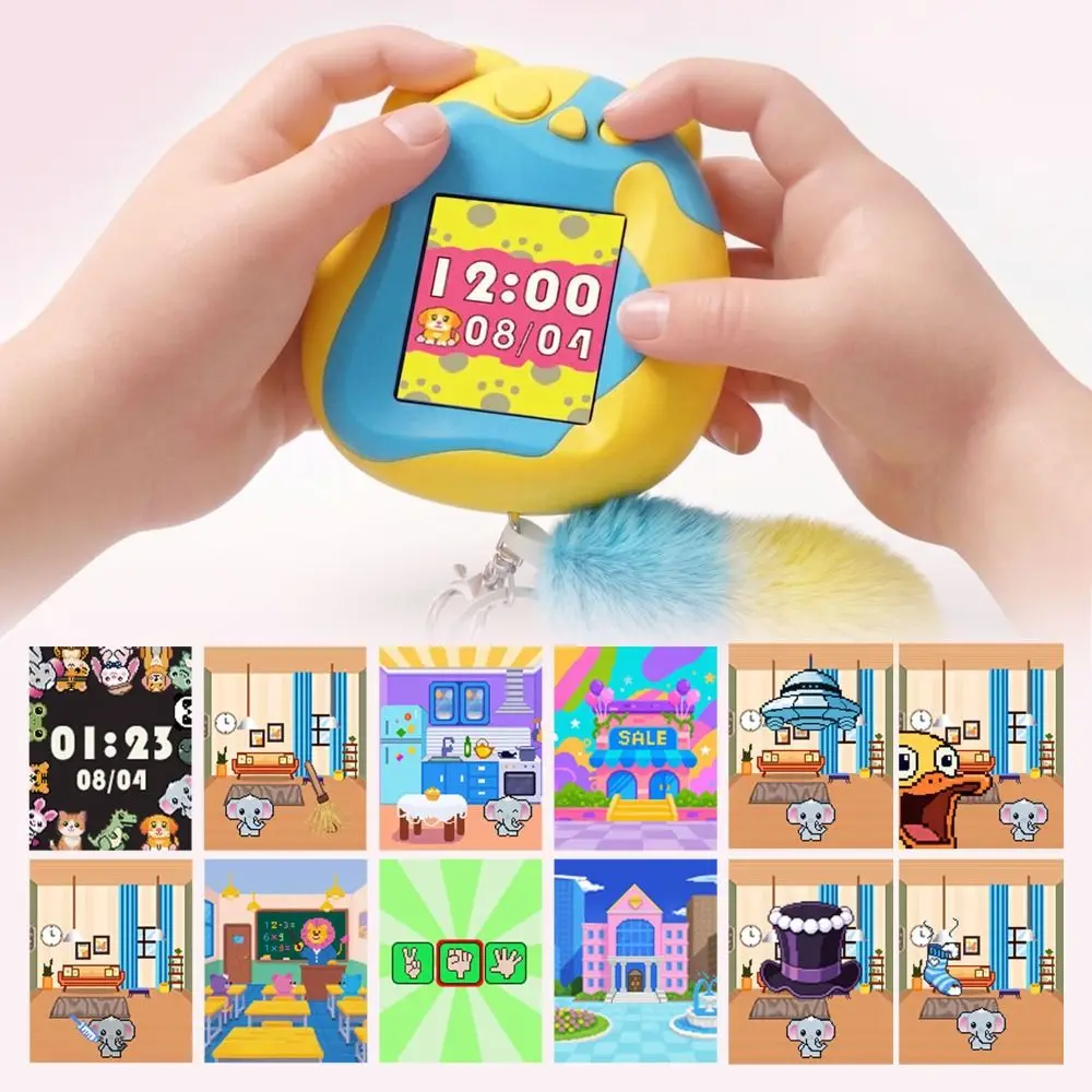Color Screen Virtual Pet Keychain Mini LCD Screen Pet Game Console Portable Electronic Handheld Game Console Kids