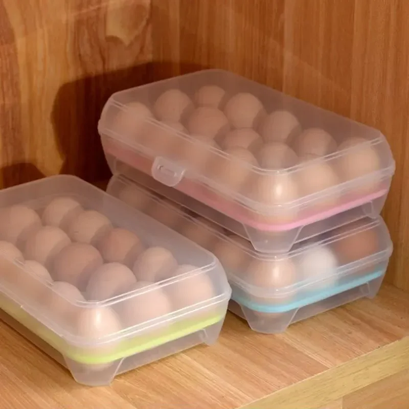 15 Grids Egg Storage Box with Lid Egg Box Tray Drawer Carton PP Cases Refrigerator Cases Compartment Storage Egg Rack Support