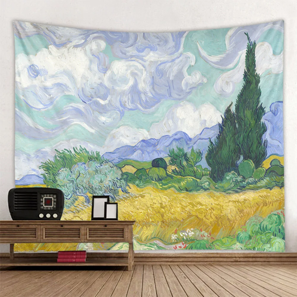 

Van Gogh oil painting tapestry, landscape wall hanging, home art decoration, living room, bedroom, dormitory polyester tapestry