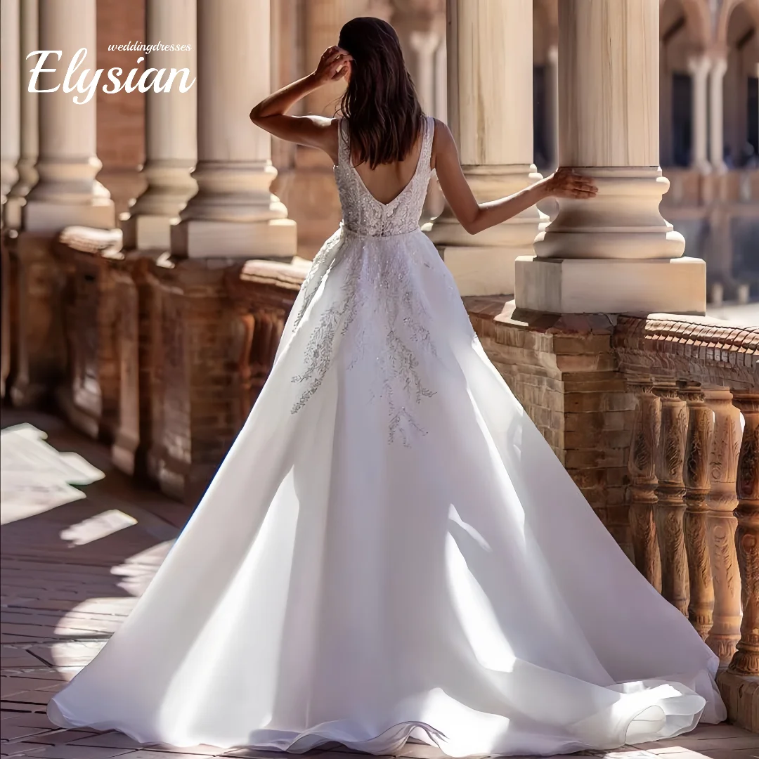 맞춤형 머메이드 섹시 웨딩드레스 민소매 레이스 탈부착 트레인 새틴 웨딩드레스