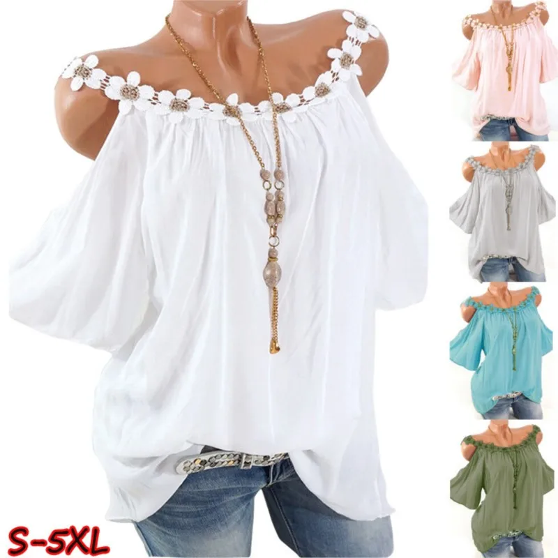 Women Lace off ShoulderT-shirts Lady Trend Short Sleeve Clothes Summer Shirt Top Tee O Neck Female Ladies Womens Tee T-Shirt y2k