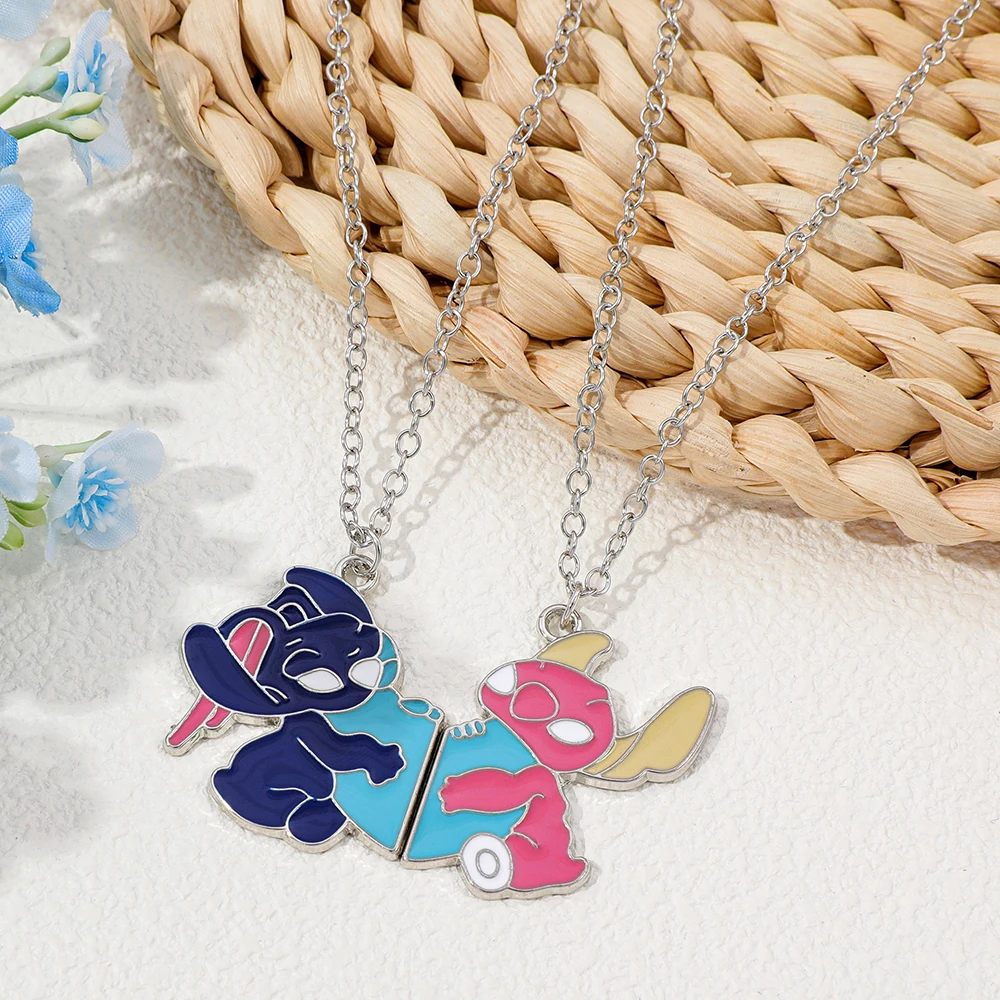 

2pcs Disney Stitch Angel Charm Heart Pendant Cute Fashion Accessory for Couples Anniversary Romantic Toy Gift