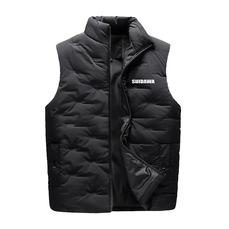 Men's Winter Windproof Warm Down Fishing Jacket Outdoor Sleeveless Stand Collar Sports Coat Casual Travel Cotton Padded Clothes